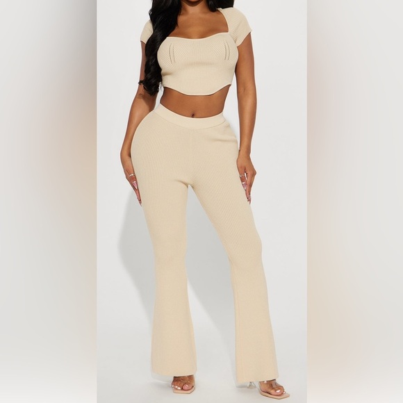 Fashion Nova Pants - Fashion Nova Women's Cream Ribbed Pants